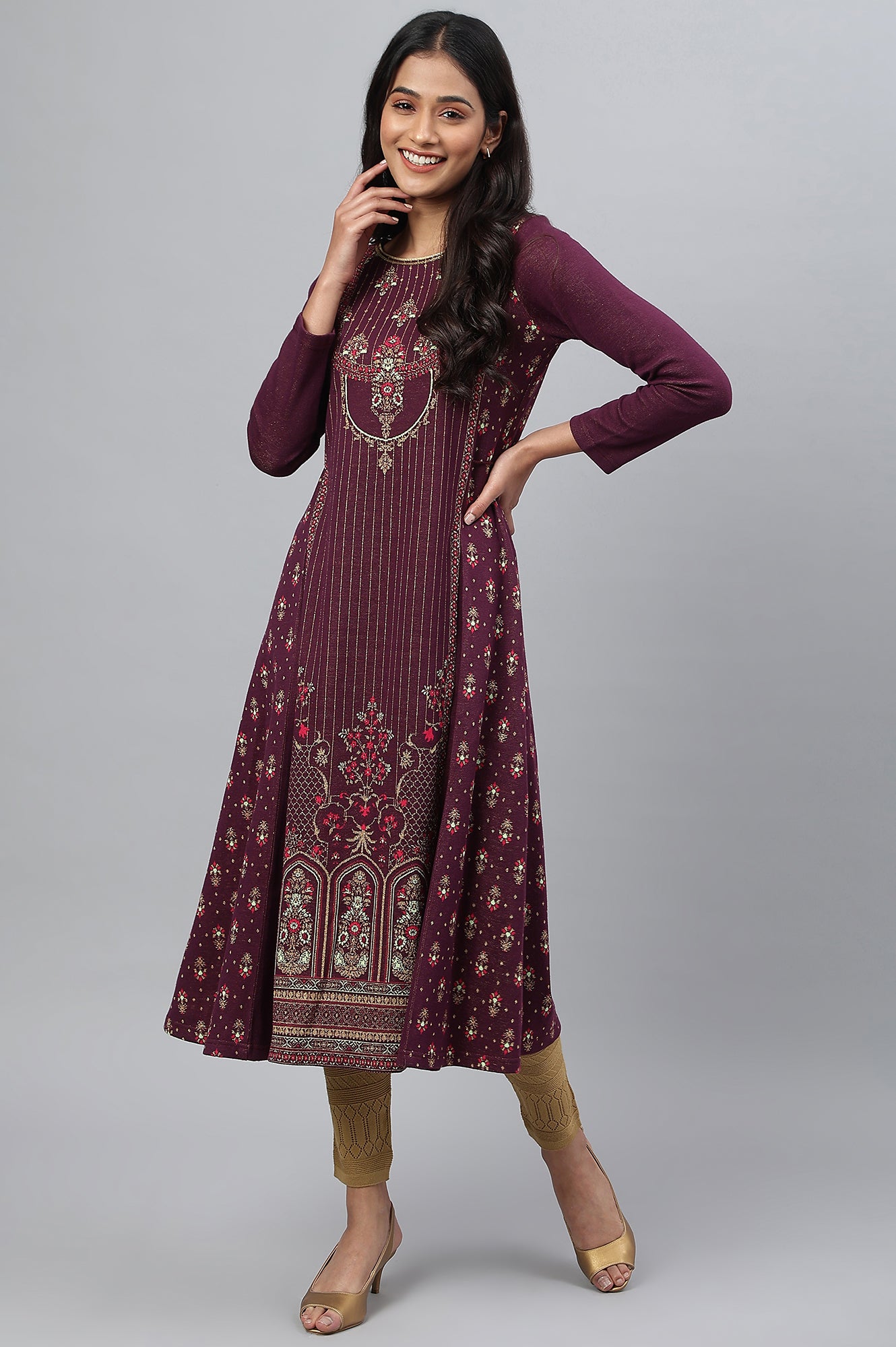 Purple Floral Printed Winter kurta