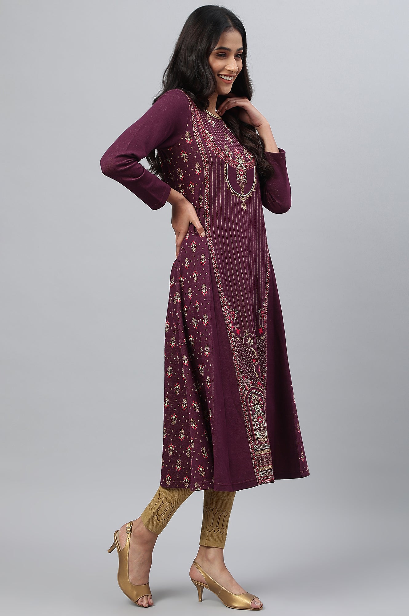 Purple Floral Printed Winter kurta