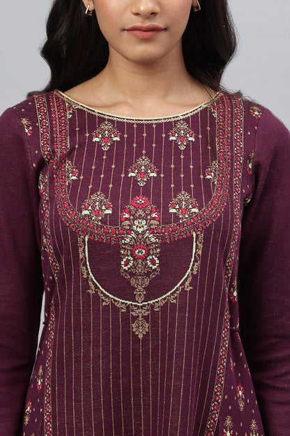 Purple Floral Printed Winter kurta