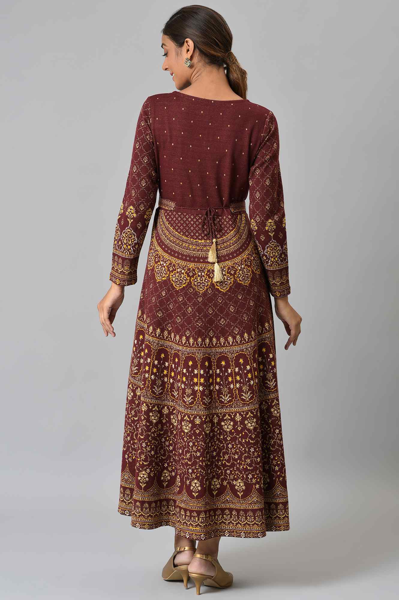 Maroon Yarn-Dyed Winter Dress