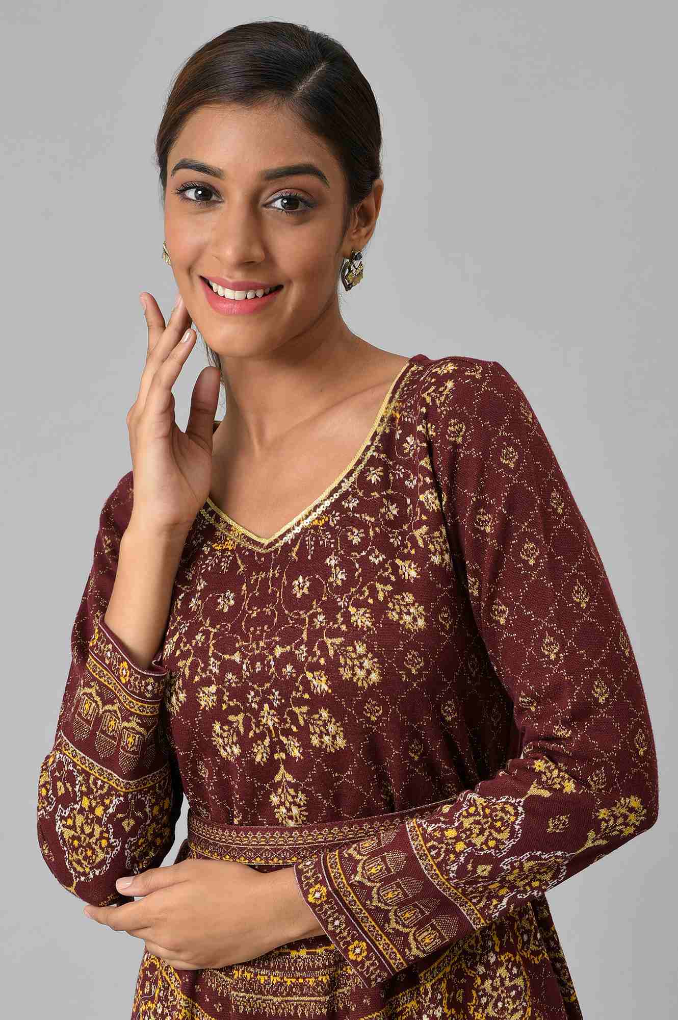 Buy Maroon Yarn Dyed Winter Dress Online for Woman Shop for Aurelia