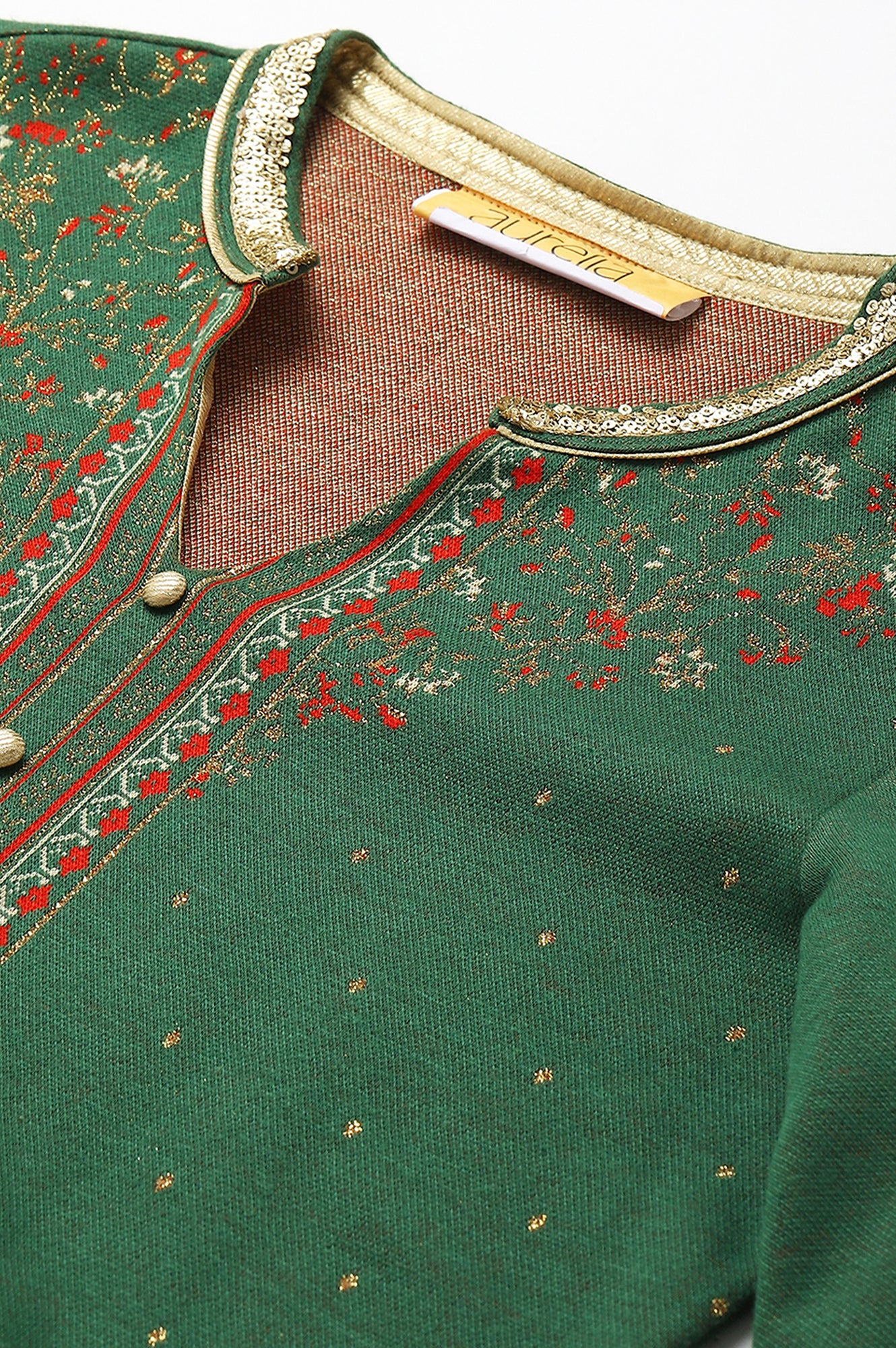 Green Jacquard Winter kurta