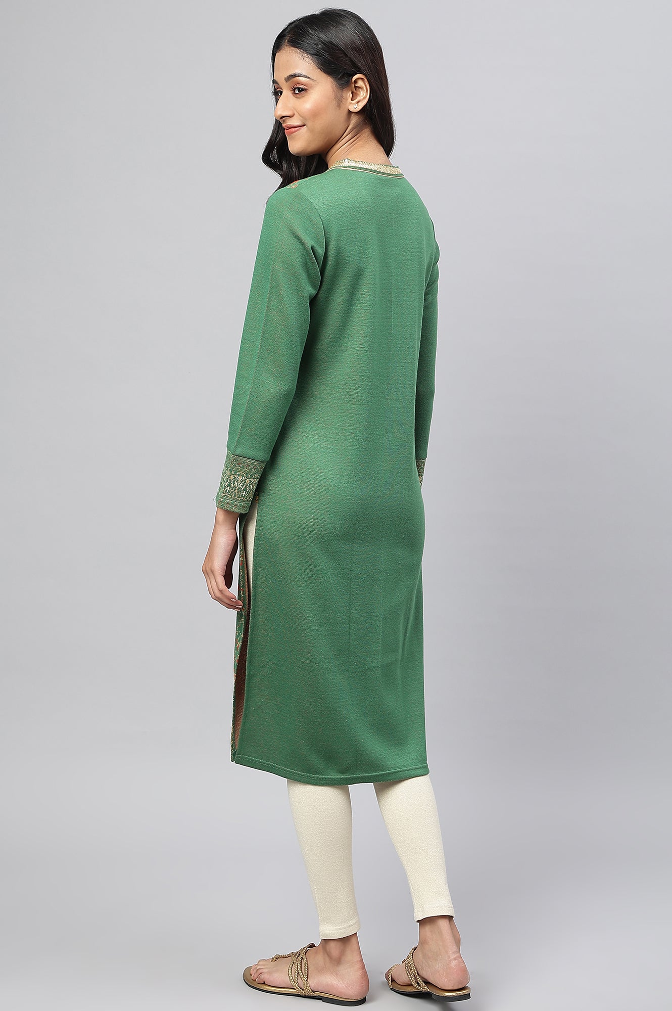 Green Jacquard Winter kurta