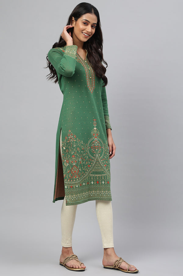 Green Jacquard Winter kurta