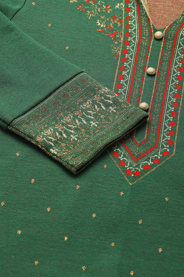 Green Jacquard Winter kurta