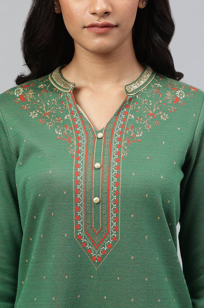 Green Jacquard Winter kurta