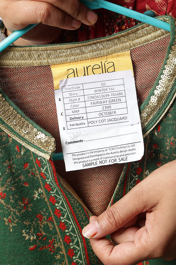 Green Jacquard Winter kurta