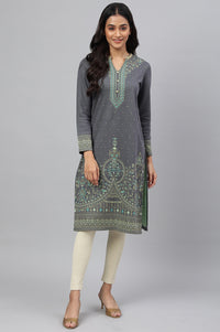 Grey Jacquard Winter kurta