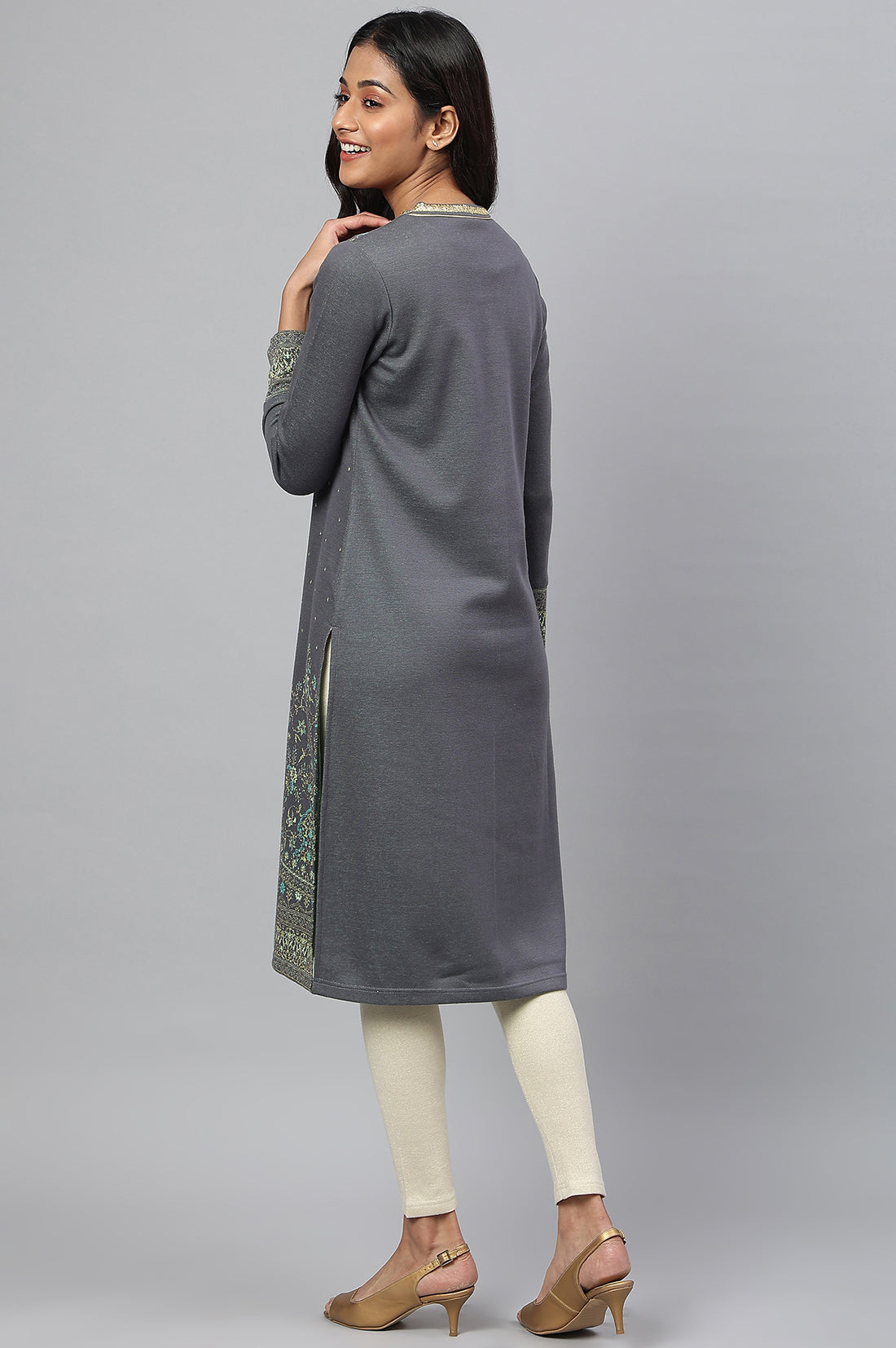 Grey Jacquard Winter kurta