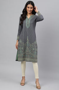 Grey Jacquard Winter kurta