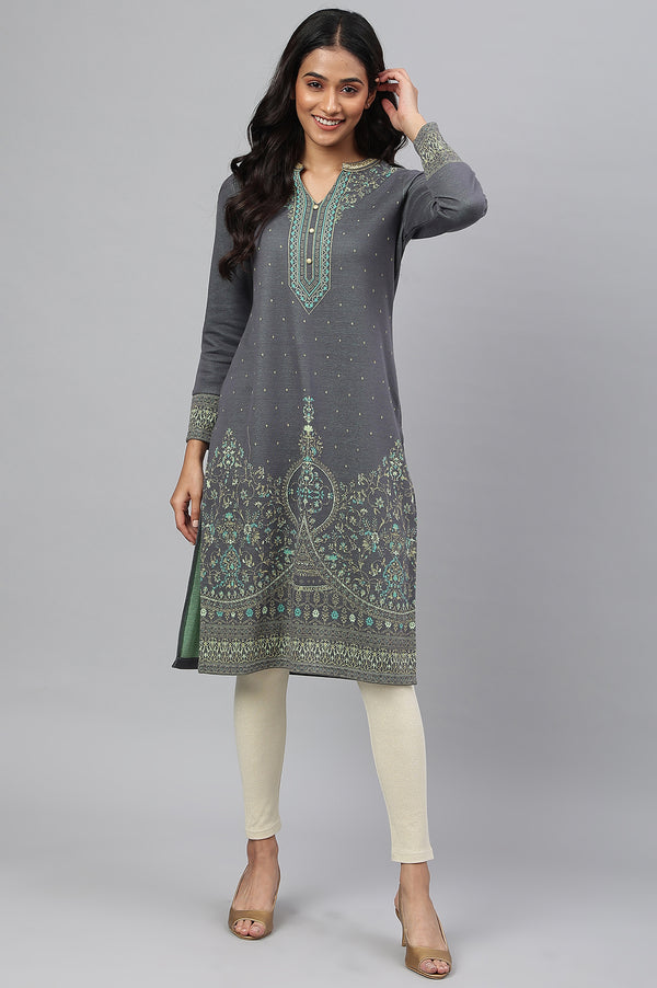 Grey Jacquard Winter kurta