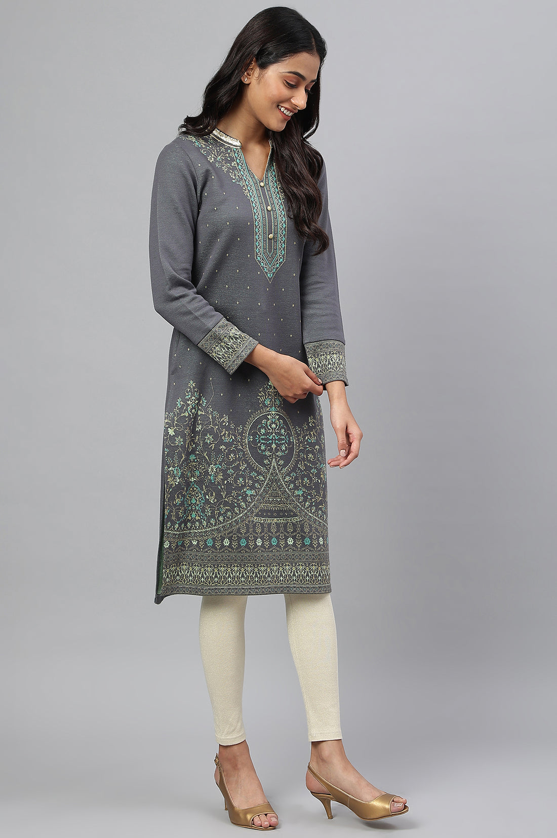Grey Jacquard Winter kurta