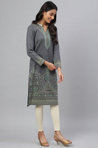 Grey Jacquard Winter kurta
