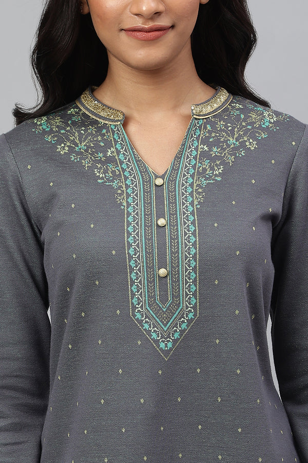 Grey Jacquard Winter kurta