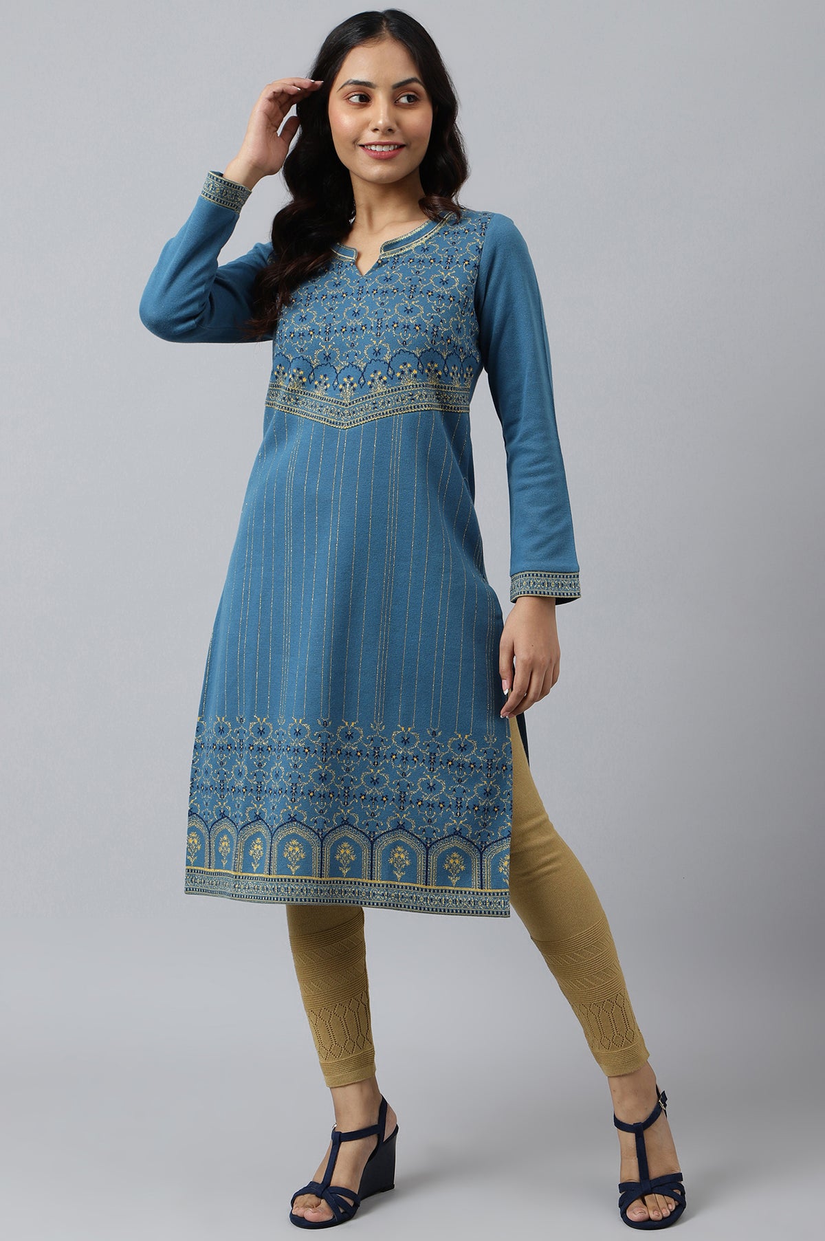 Blue Festive Look Winter kurta - XS