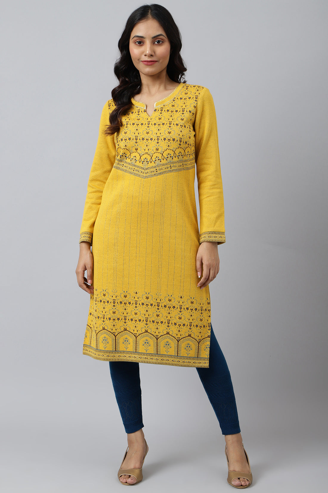 Buy Yellow Festive Look Winter kurta Online for Woman Shop for