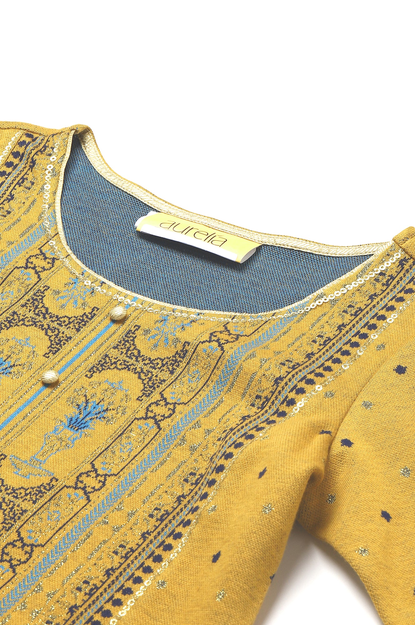 Yellow Jacquard Short kurta