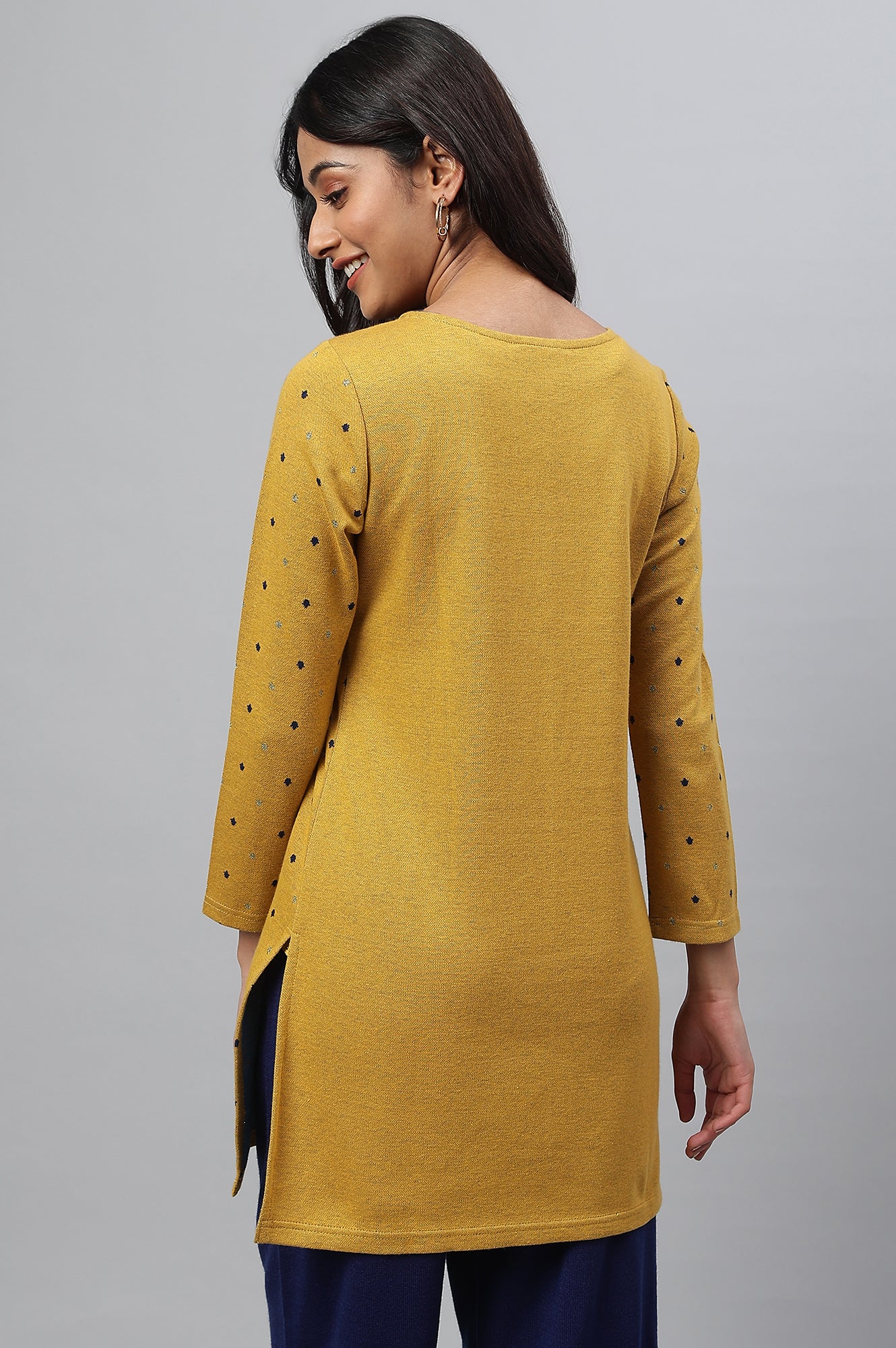 Yellow Jacquard Short kurta