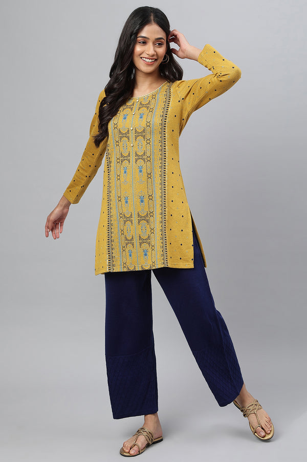 Yellow Jacquard Short kurta