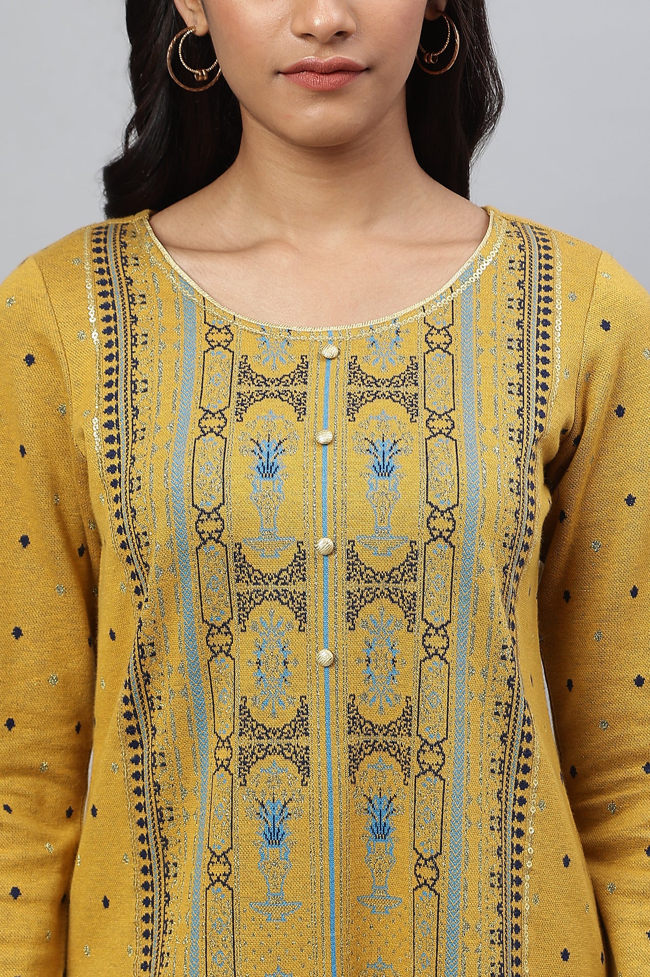 Yellow Jacquard Short kurta