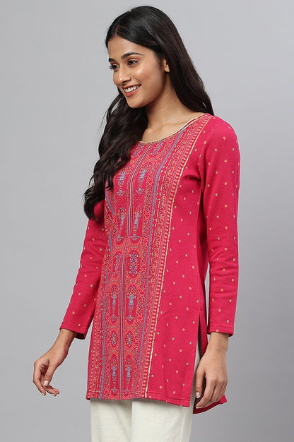 Pink Jacquard Short kurta