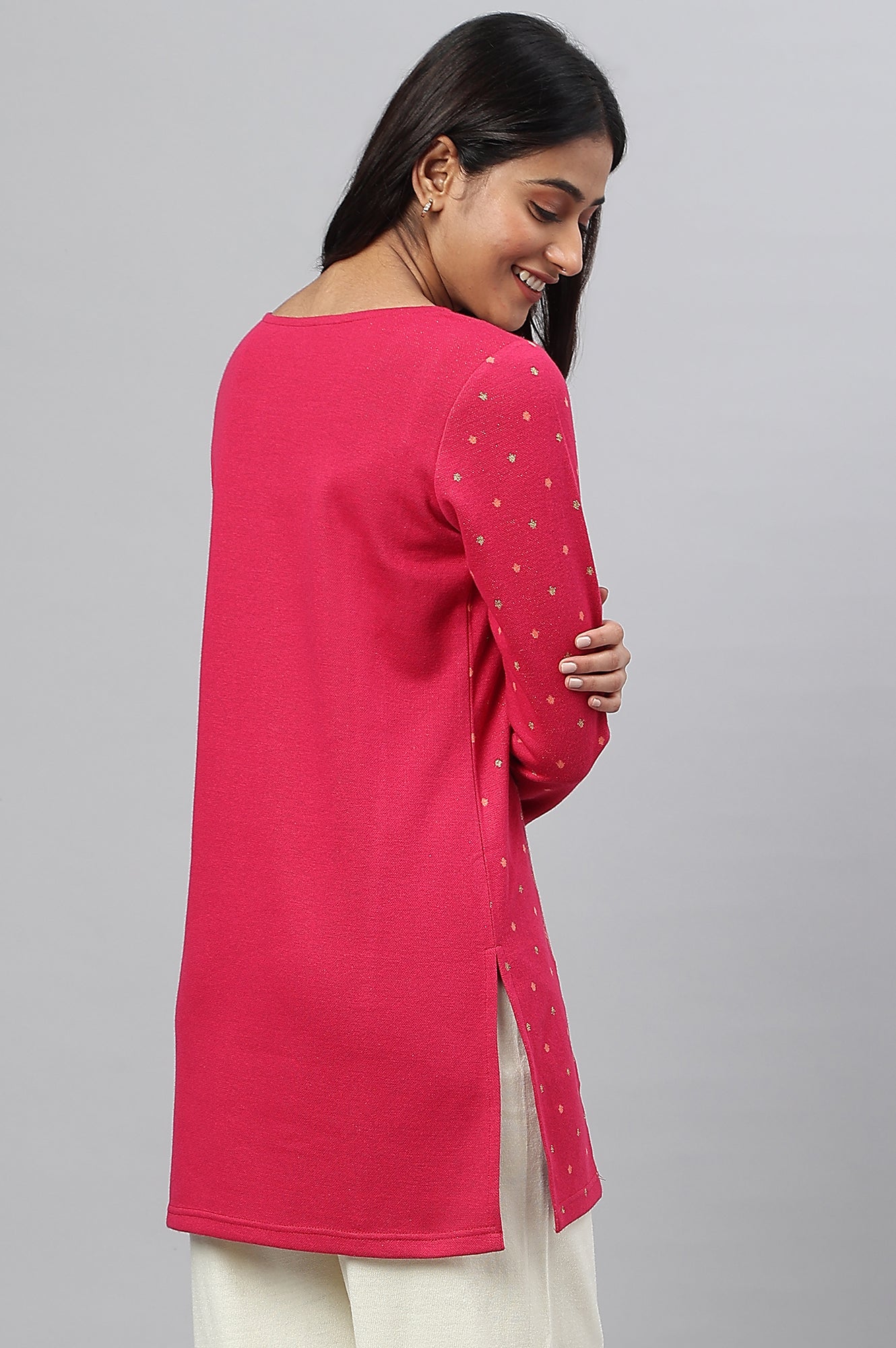 Pink Jacquard Short kurta