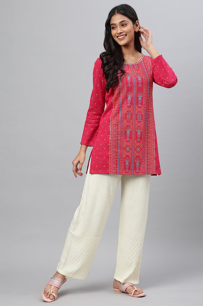 Pink Jacquard Short kurta