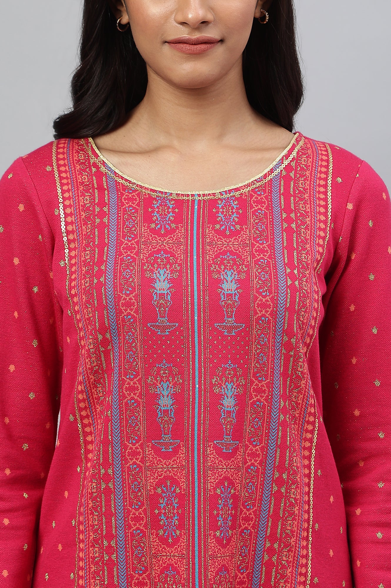 Pink Jacquard Short kurta