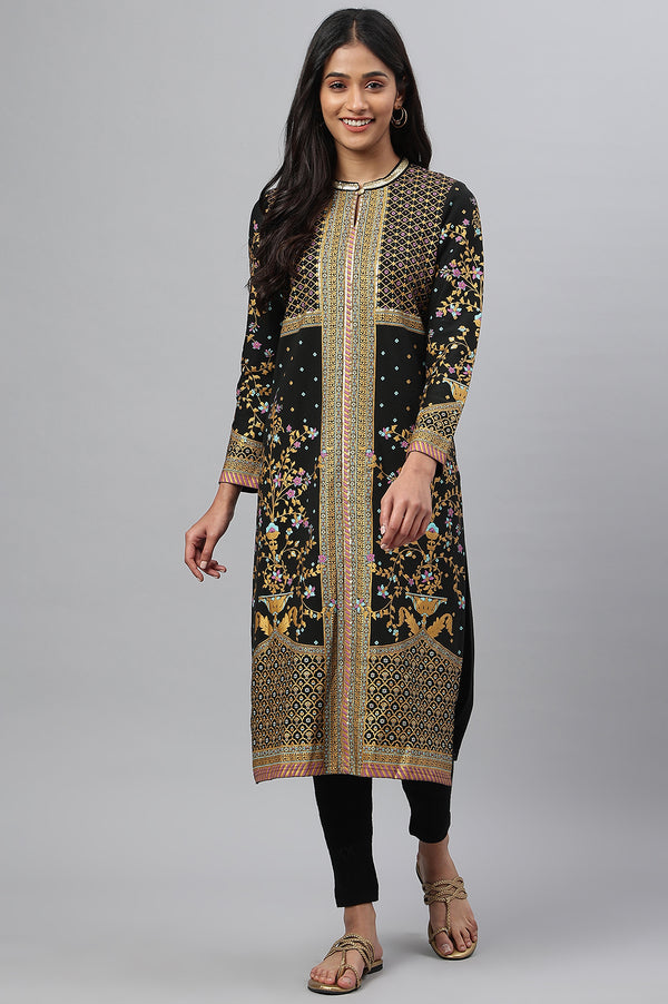 Black Printed Winter Festive kurta
