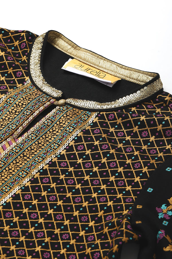 Black Printed Winter Festive kurta