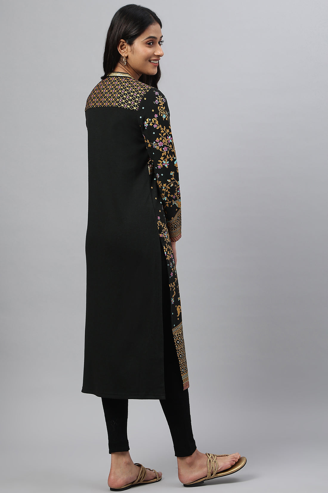 Black Printed Winter Festive kurta