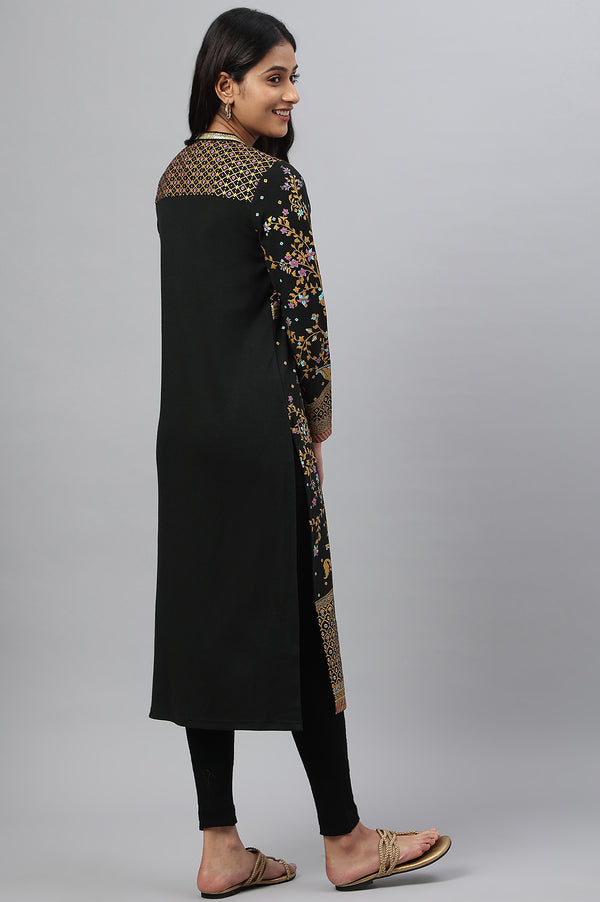 Black Printed Winter Festive kurta