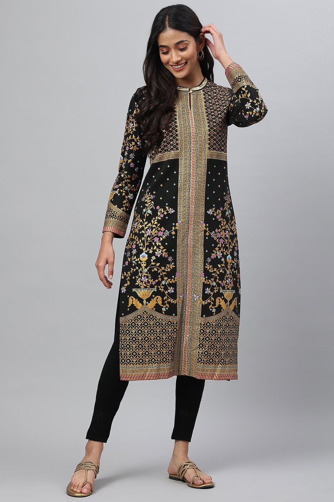 Black Printed Winter Festive kurta