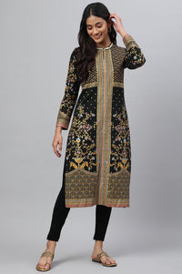 Black Printed Winter Festive kurta