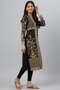 Black Printed Winter Festive kurta