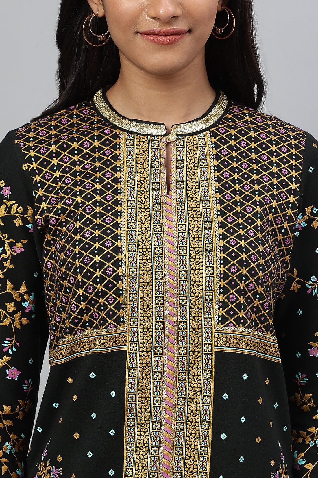 Black Printed Winter Festive kurta