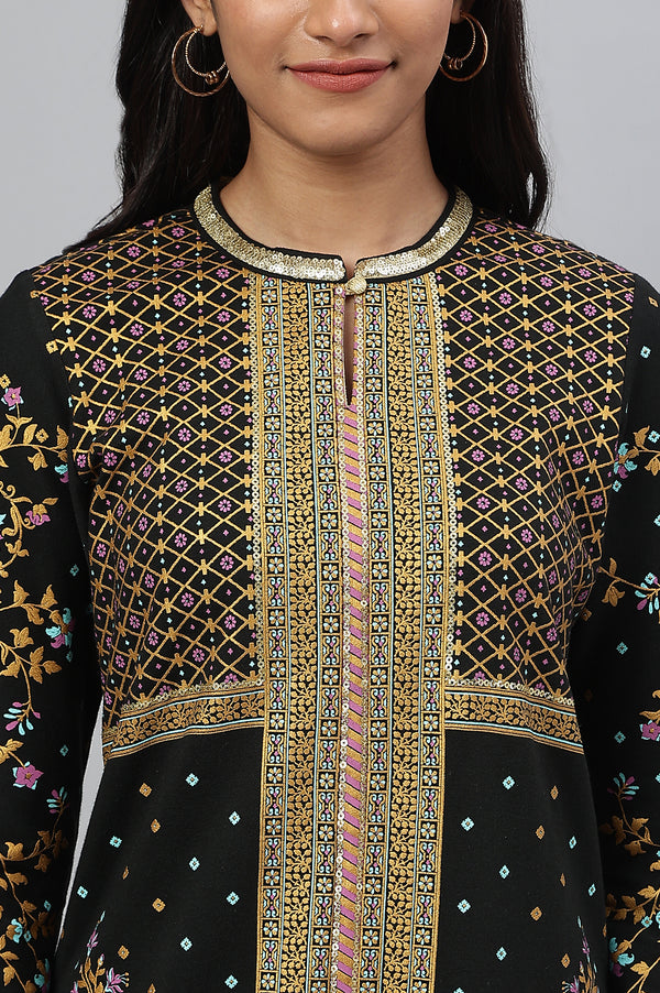 Black Printed Winter Festive kurta
