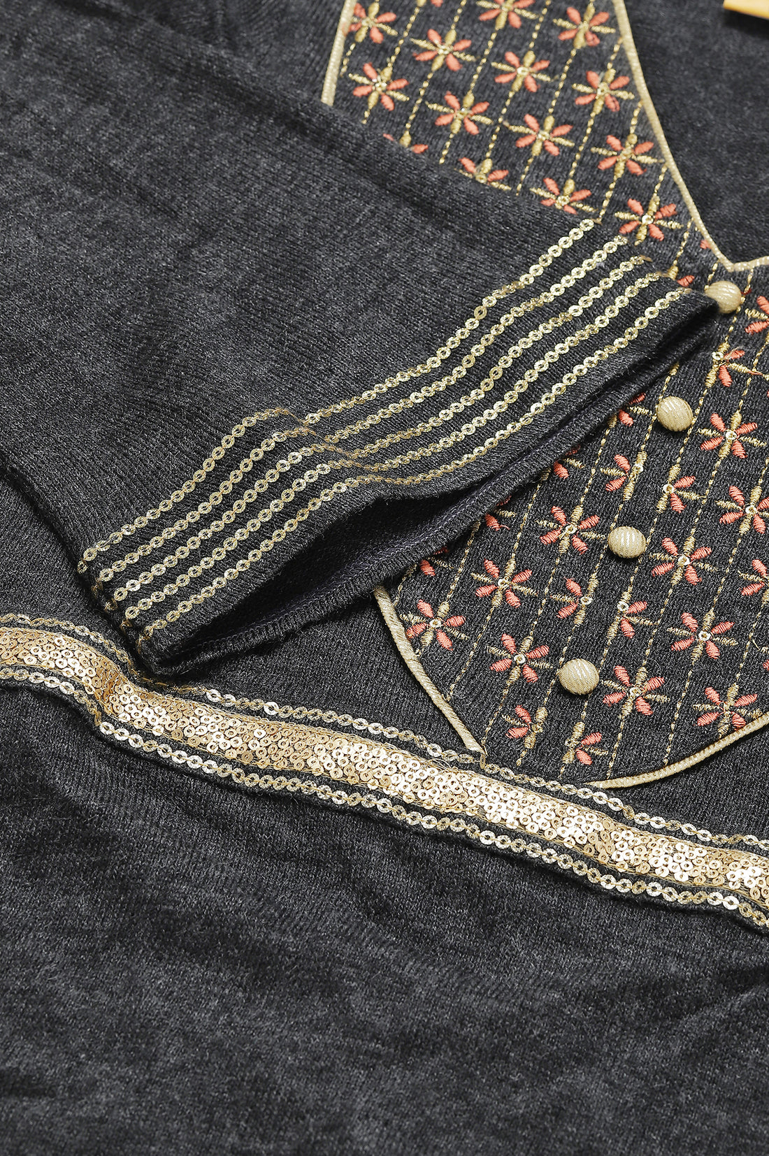 Grey Embroidered A-Line Plus Size Winter Dress