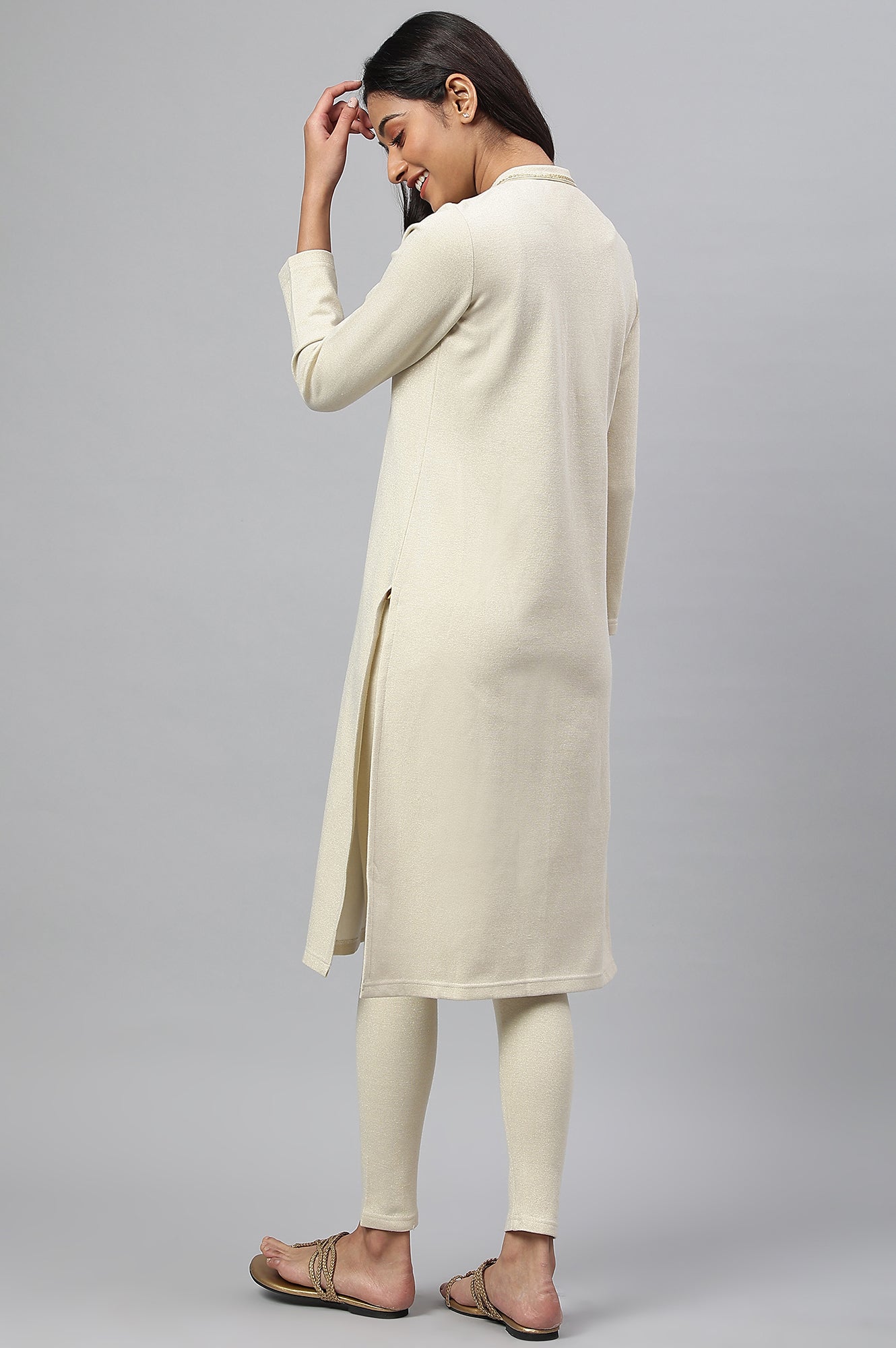 White Zari Embroidered Winter kurta