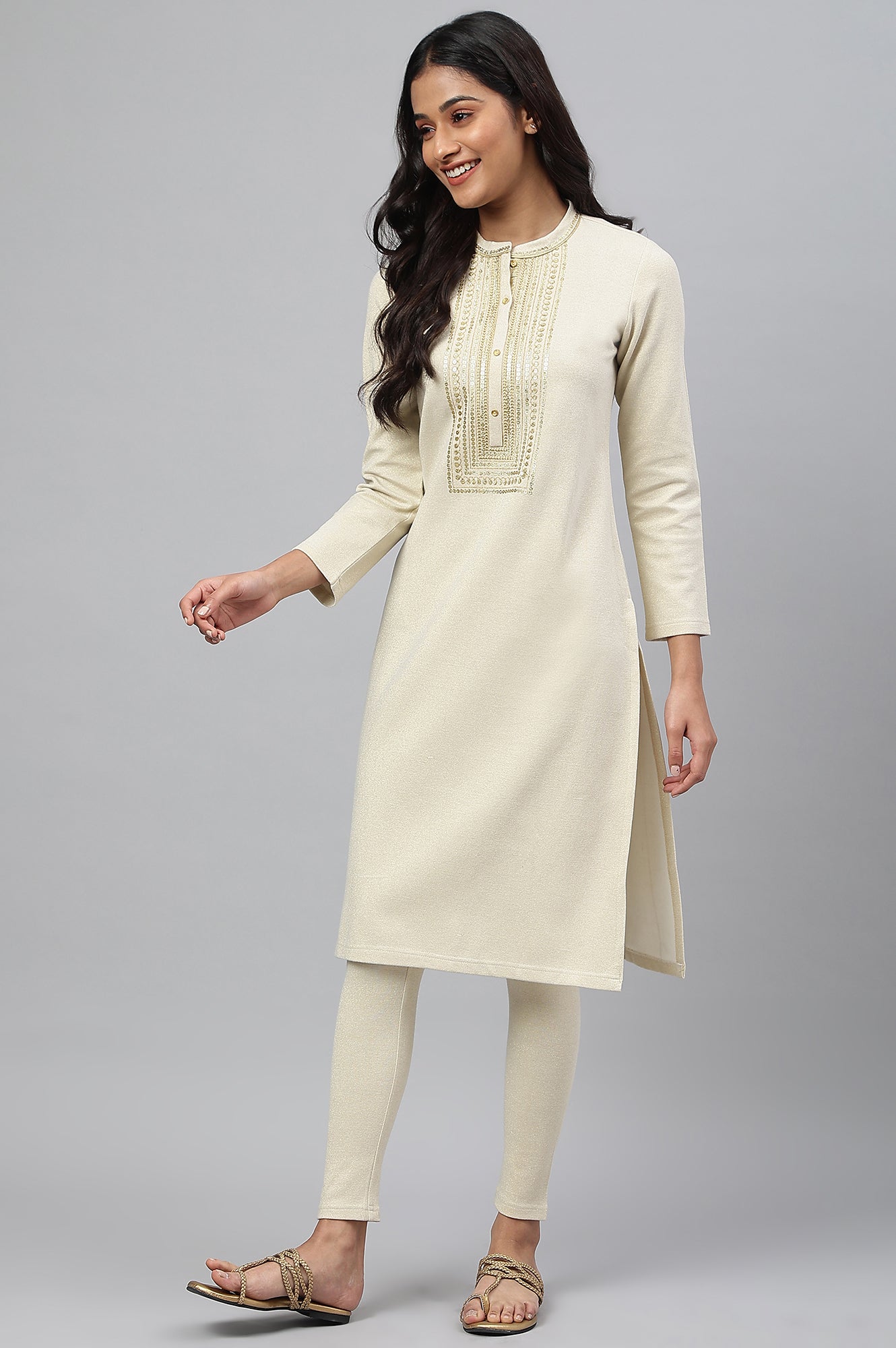 White Zari Embroidered Winter kurta