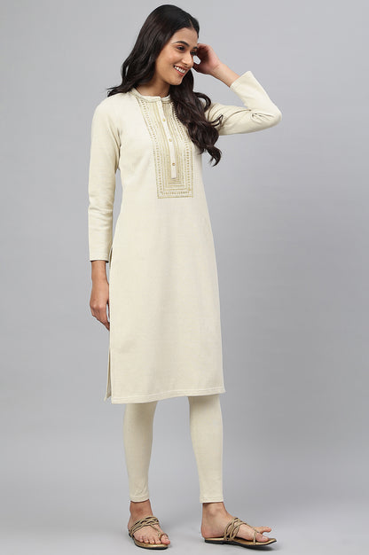 White Zari Embroidered Winter kurta