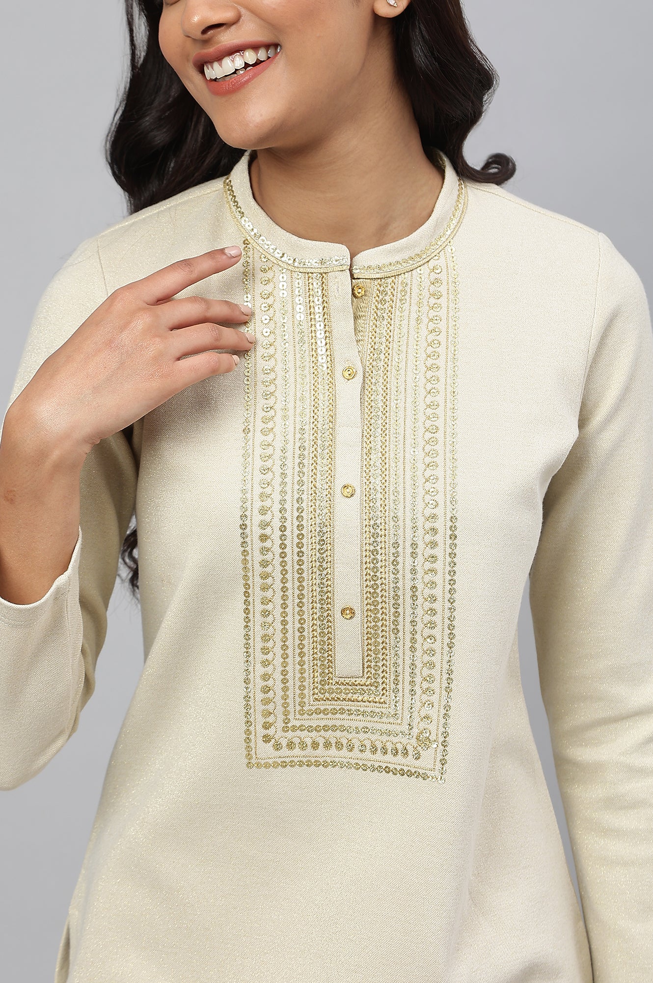 White Zari Embroidered Winter kurta