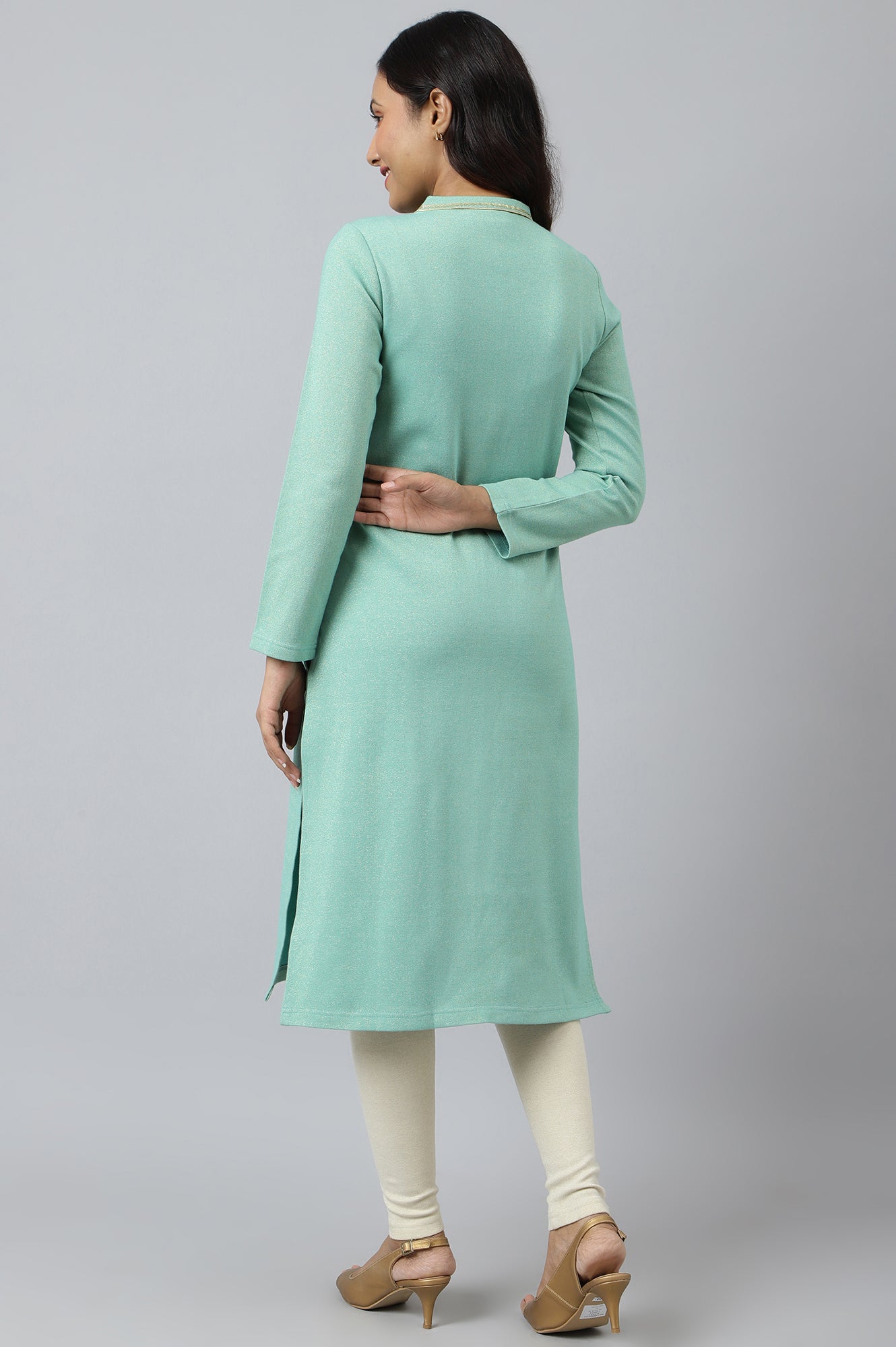 Green Zari Embroidered Winter kurta