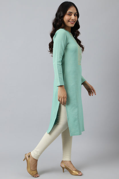 Green Zari Embroidered Winter kurta