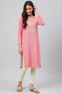 Pink Zari Embroidered Winter kurta