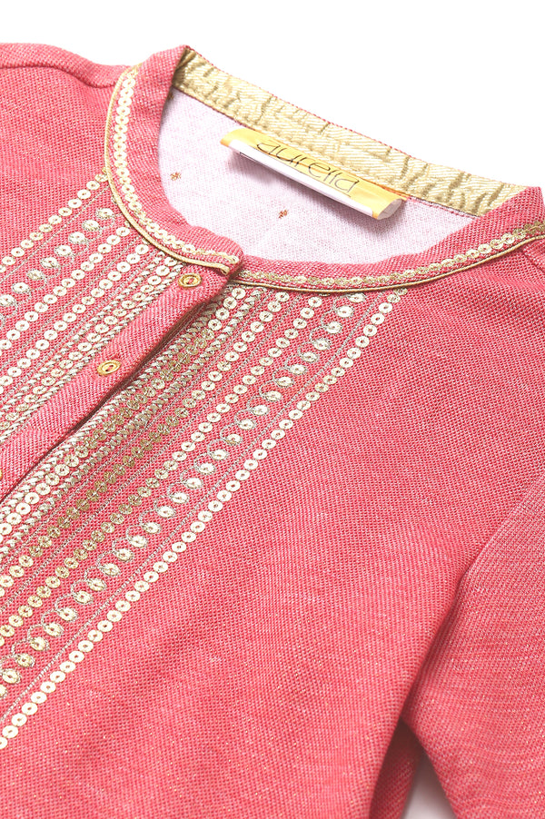 Pink Zari Embroidered Winter kurta