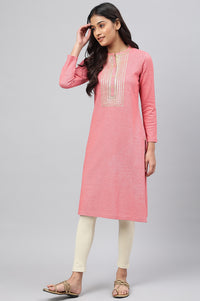 Pink Zari Embroidered Winter kurta
