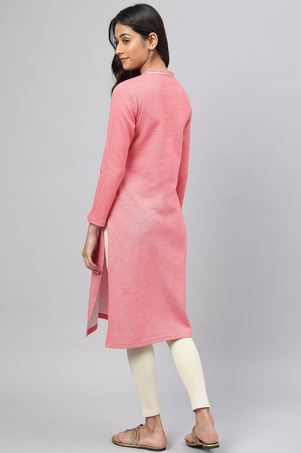 Pink Zari Embroidered Winter kurta