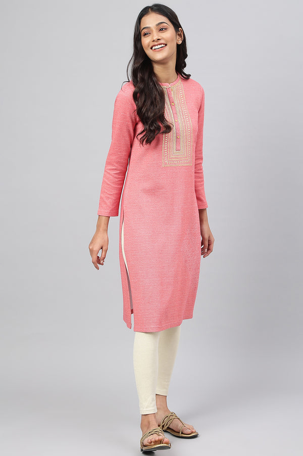 Pink Zari Embroidered Winter kurta