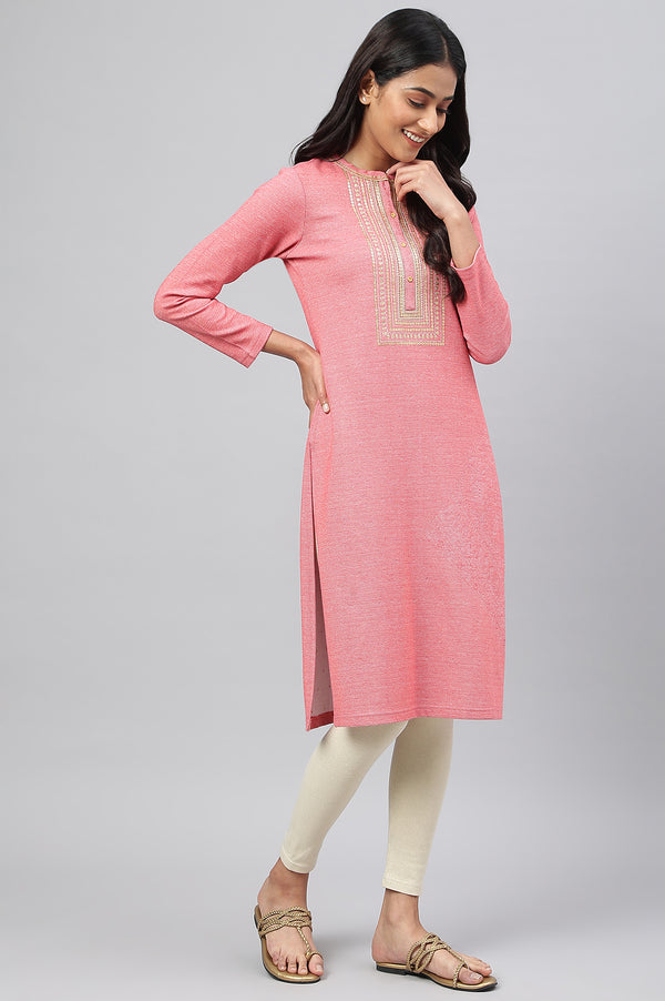 Pink Zari Embroidered Winter kurta